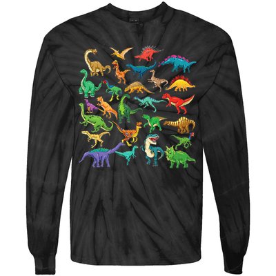 Types Of Dinosaurs Graphics Dino Identification Tie-Dye Long Sleeve Shirt