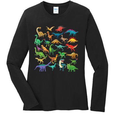 Types Of Dinosaurs Graphics Dino Identification Ladies Long Sleeve Shirt