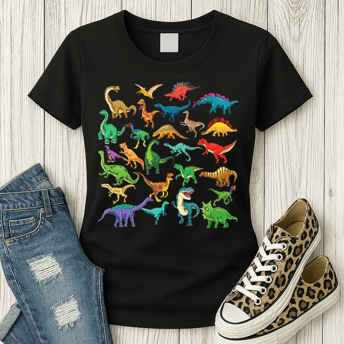 Types Of Dinosaurs Graphics Dino Identification Womens T-Shirt
