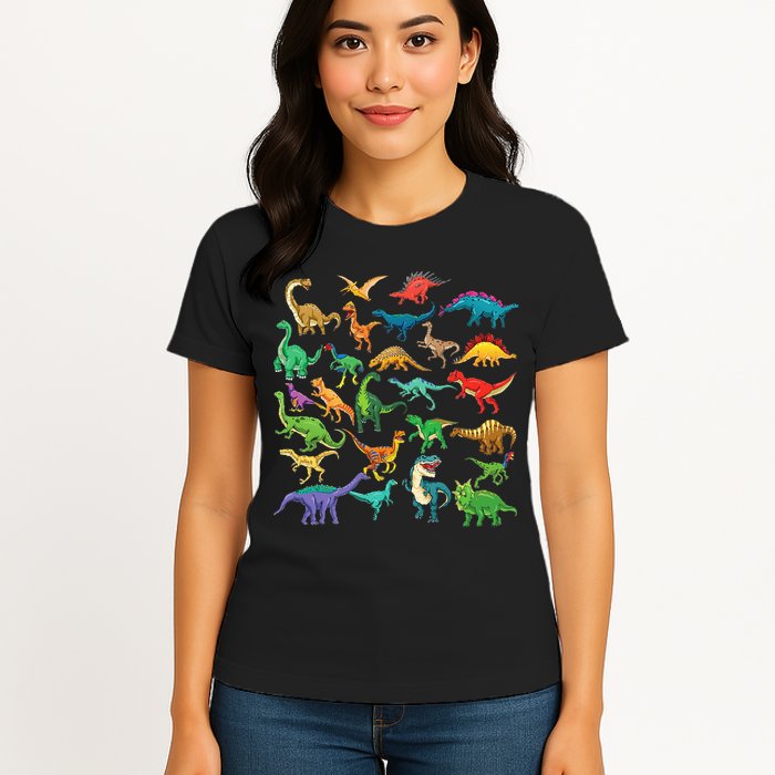 Types Of Dinosaurs Graphics Dino Identification Womens T-Shirt