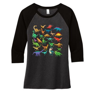 Types Of Dinosaurs Graphics Dino Identification Women's Tri-Blend 3/4-Sleeve Raglan Shirt