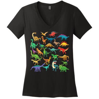 Types Of Dinosaurs Graphics Dino Identification Women's V-Neck T-Shirt