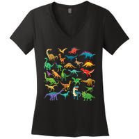 Types Of Dinosaurs Graphics Dino Identification Women's V-Neck T-Shirt