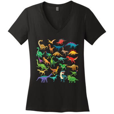 Types Of Dinosaurs Graphics Dino Identification Women's V-Neck T-Shirt