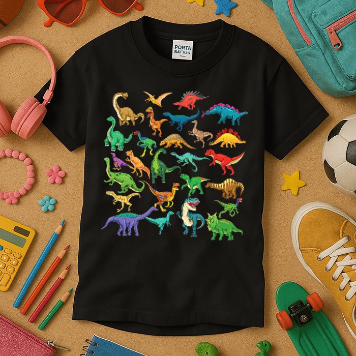 Types Of Dinosaurs Graphics Dino Identification Kids T-Shirt