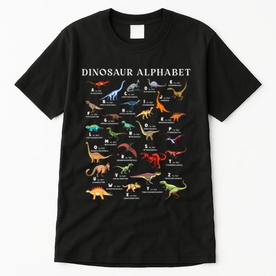 Types Of Dinosaurs Alphabet Abc Dino Identification Az Tall T-Shirt