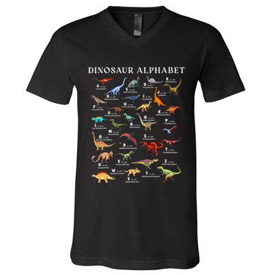 Types Of Dinosaurs Alphabet Abc Dino Identification Az V-Neck T-Shirt