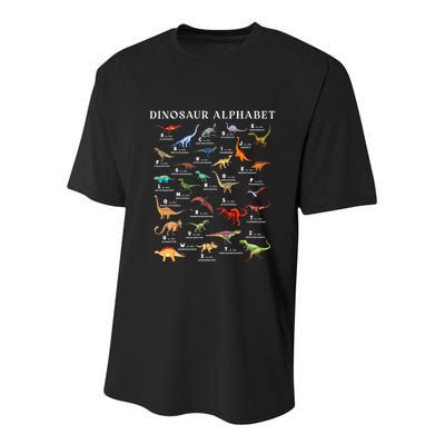 Types Of Dinosaurs Alphabet Abc Dino Identification Az Youth Performance Sprint T-Shirt