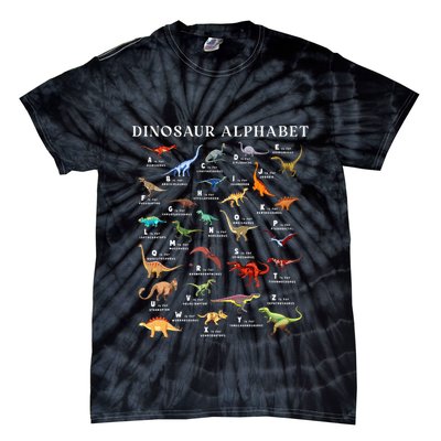 Types Of Dinosaurs Alphabet Abc Dino Identification Az Tie-Dye T-Shirt