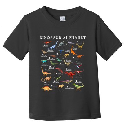 Types Of Dinosaurs Alphabet Abc Dino Identification Az Toddler T-Shirt