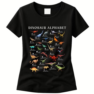 Types Of Dinosaurs Alphabet Abc Dino Identification Az Womens T-Shirt