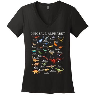 Types Of Dinosaurs Alphabet Abc Dino Identification Az Women's V-Neck T-Shirt