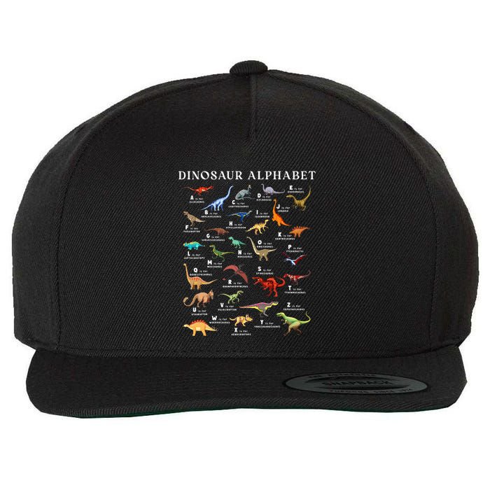 Types Of Dinosaurs Alphabet Abc Dino Identification Az Wool Snapback Cap