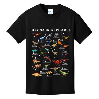 Types Of Dinosaurs Alphabet Abc Dino Identification Az Kids T-Shirt