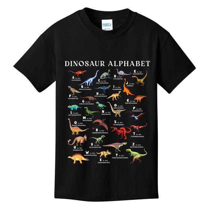 Types Of Dinosaurs Alphabet Abc Dino Identification Az Kids T-Shirt