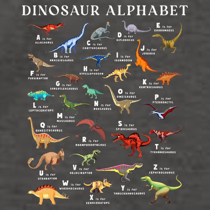 Types Of Dinosaurs Alphabet Abc Dino Identification Az Vector Backpack
