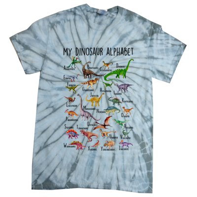 Types Of Dinosaurs Alphabet A Z Abc Dino Identification Tie-Dye T-Shirt