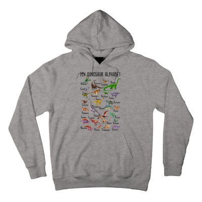 Types Of Dinosaurs Alphabet A Z Abc Dino Identification Tall Hoodie