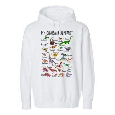 Types Of Dinosaurs Alphabet A Z Abc Dino Identification Garment-Dyed Fleece Hoodie