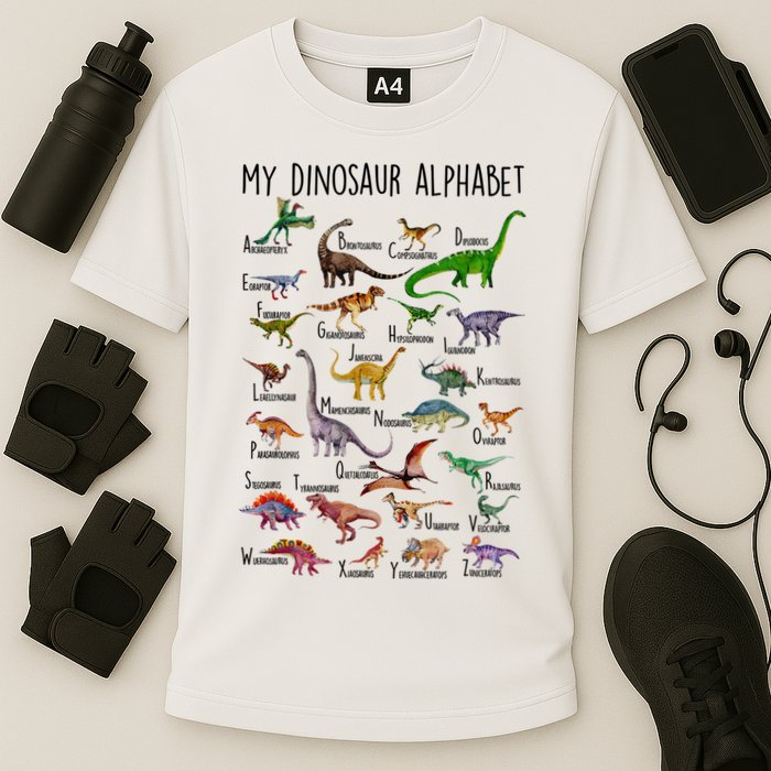 Types Of Dinosaurs Alphabet A Z Abc Dino Identification Performance Shirt