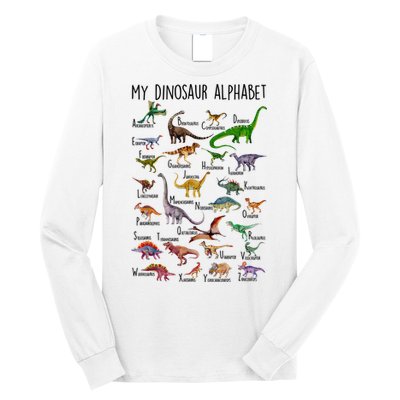 Types Of Dinosaurs Alphabet A Z Abc Dino Identification Long Sleeve Shirt