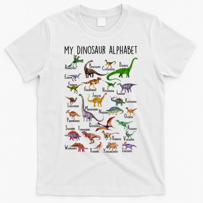 Types Of Dinosaurs Alphabet A Z Abc Dino Identification T-Shirt