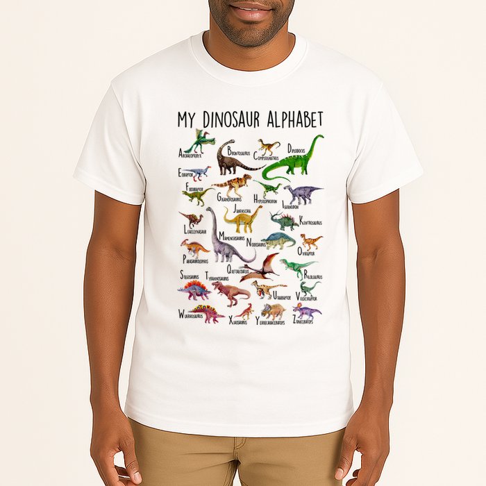 Types Of Dinosaurs Alphabet A Z Abc Dino Identification Tall T-Shirt
