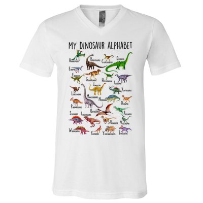 Types Of Dinosaurs Alphabet A Z Abc Dino Identification V-Neck T-Shirt