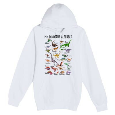 Types Of Dinosaurs Alphabet A Z Abc Dino Identification Premium Pullover Hoodie