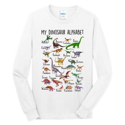 Types Of Dinosaurs Alphabet A Z Abc Dino Identification Tall Long Sleeve T-Shirt