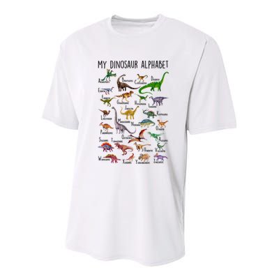 Types Of Dinosaurs Alphabet A Z Abc Dino Identification Youth Performance Sprint T-Shirt