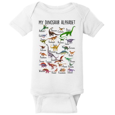 Types Of Dinosaurs Alphabet A Z Abc Dino Identification Baby Bodysuit