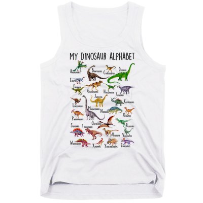 Types Of Dinosaurs Alphabet A Z Abc Dino Identification Tank Top