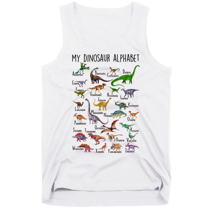 Types Of Dinosaurs Alphabet A Z Abc Dino Identification Tank Top