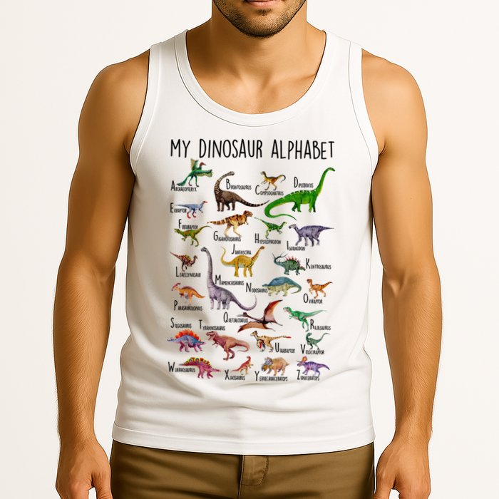 Types Of Dinosaurs Alphabet A Z Abc Dino Identification Tank Top
