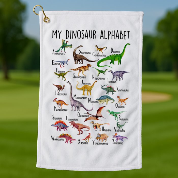 Types Of Dinosaurs Alphabet A Z Abc Dino Identification Golf Towel