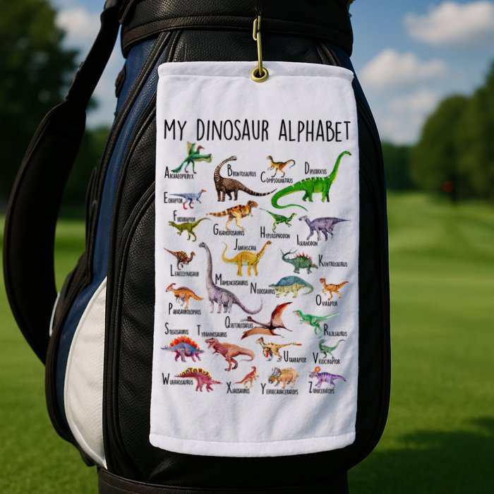 Types Of Dinosaurs Alphabet A Z Abc Dino Identification Golf Towel