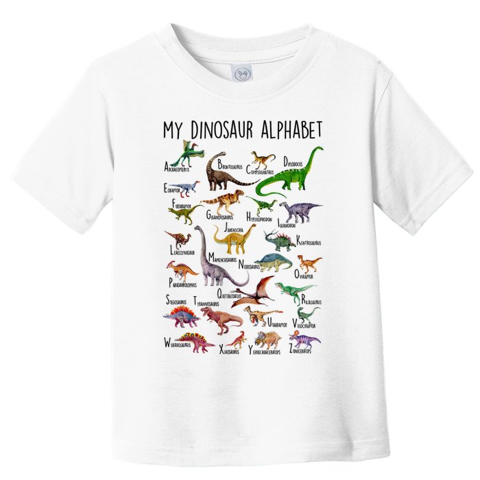 Types Of Dinosaurs Alphabet A Z Abc Dino Identification Toddler T-Shirt
