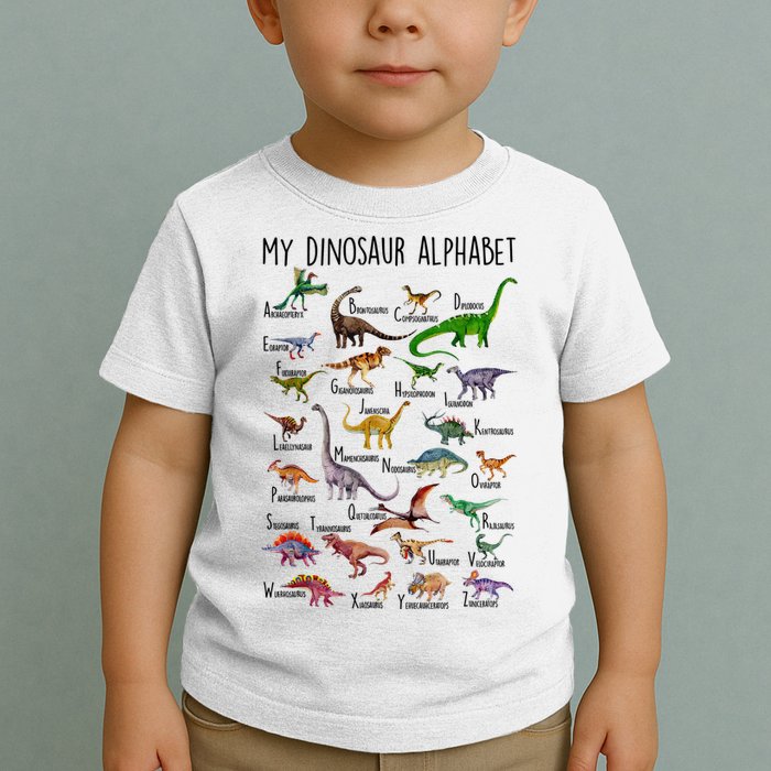 Types Of Dinosaurs Alphabet A Z Abc Dino Identification Toddler T-Shirt