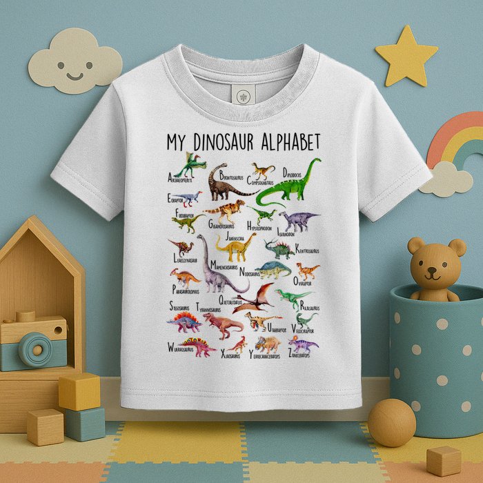 Types Of Dinosaurs Alphabet A Z Abc Dino Identification Toddler T-Shirt