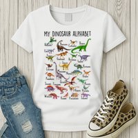 Types Of Dinosaurs Alphabet A Z Abc Dino Identification Womens T-Shirt