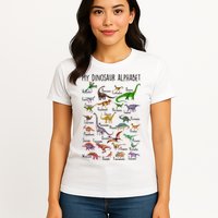 Types Of Dinosaurs Alphabet A Z Abc Dino Identification Womens T-Shirt