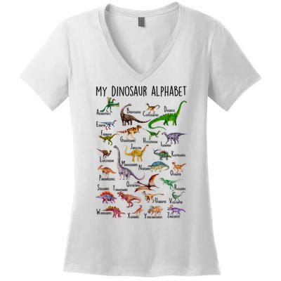 Types Of Dinosaurs Alphabet A Z Abc Dino Identification Women's V-Neck T-Shirt