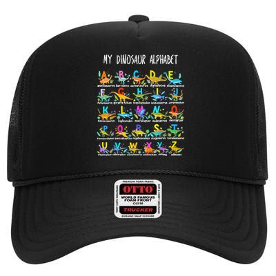 Types Of Dinosaurs Alphabet ABC Back To School Student Kids High Crown Mesh Back Trucker Hat