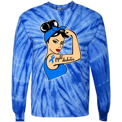 Type One Diabetes Awareness Month Rosie Riveter Blue Ribbon Gift Tie-Dye Long Sleeve Shirt