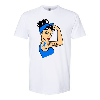 Type One Diabetes Awareness Month Rosie Riveter Blue Ribbon Gift Softstyle® CVC T-Shirt