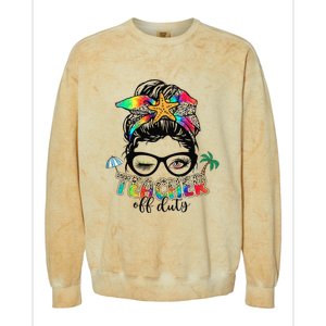 Teacher Off Duty Messy Bun Summer End Of School Year Colorblast Crewneck Sweatshirt