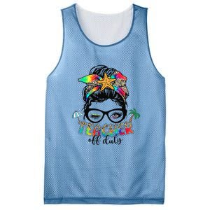 Teacher Off Duty Messy Bun Summer End Of School Year Mesh Reversible Basketball Jersey Tank