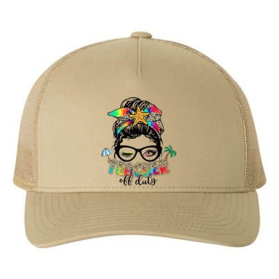 Teacher Off Duty Messy Bun Summer End Of School Year Yupoong Adult 5-Panel Trucker Hat