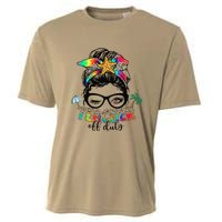 Teacher Off Duty Messy Bun Summer End Of School Year Cooling Performance Crew T-Shirt